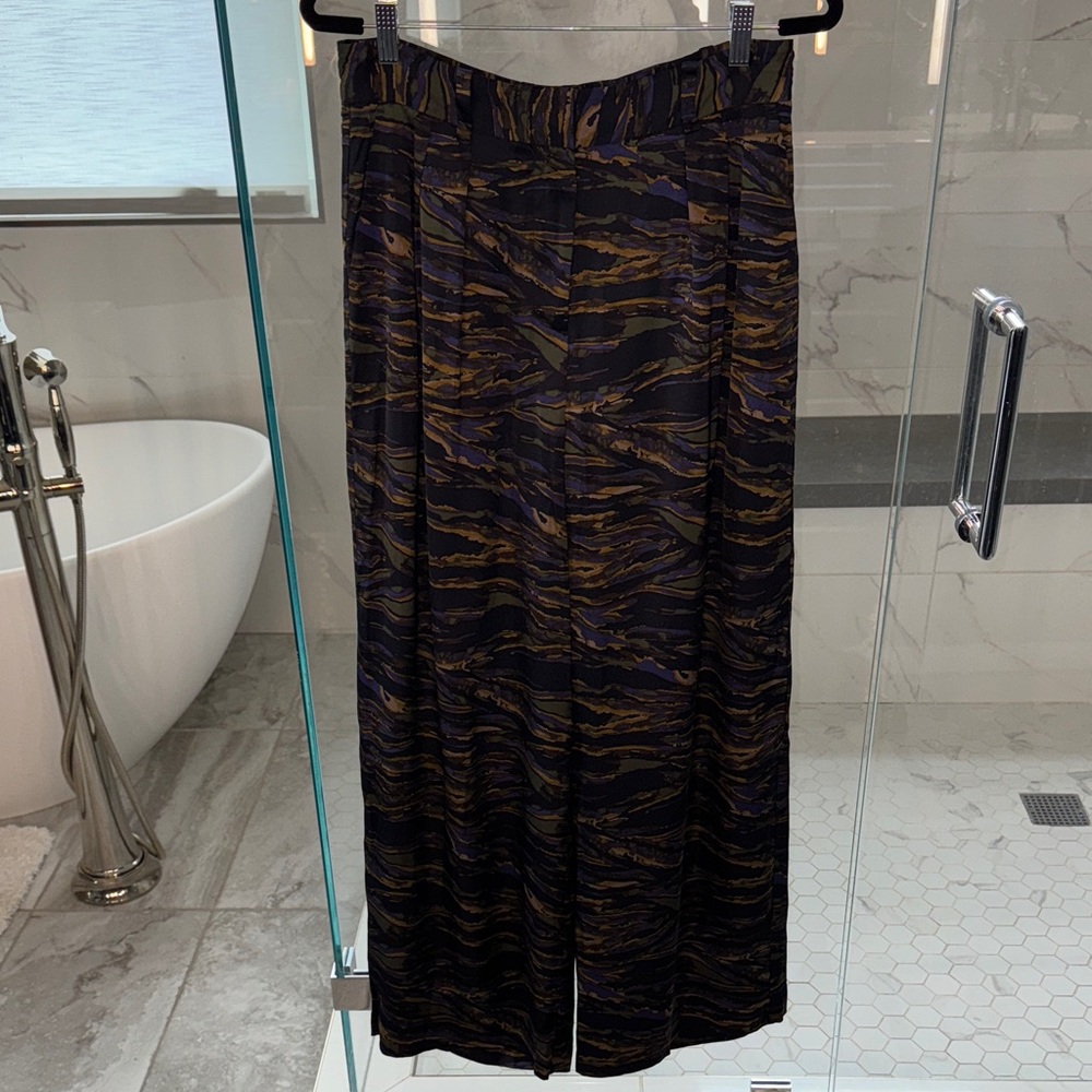 Frank & Oak Midnight Blue and Brown Wide Leg Trousers